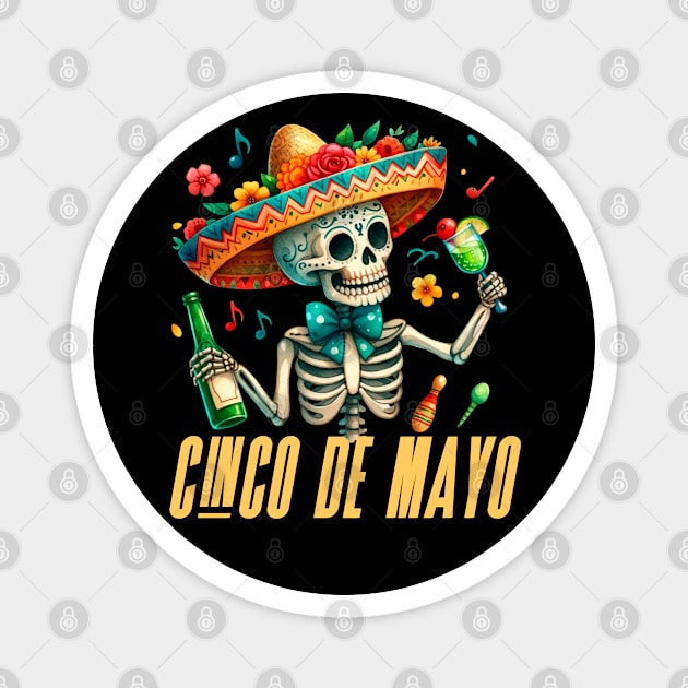 Cinco De Mayo Mexican Fiesta 5 De Mayo Skull Mexican Hat Magnet by smartrocket